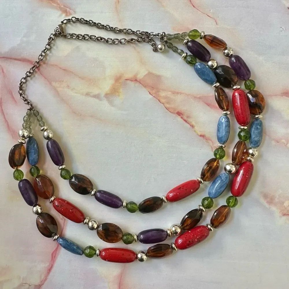 Colorful beaded multi strand necklace
